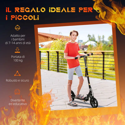 HOMCOM Monopattino per Bambini 7-14 Anni con Manubrio Regolabile su 3 Altezze, 86x35x93/98/103 cm, Nero