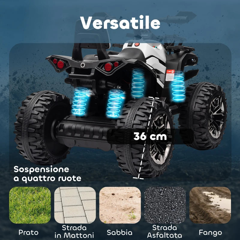 HOMCOM Quad Elettrico per Bambini 3-5 Anni a 12V con Fari e Pedale, Presa USB per Musica, Bianco