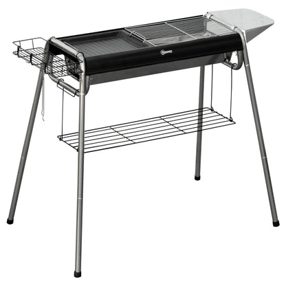 Outsunny Barbecue a Carbonella con Griglia e Piastra di Cottura, Cestino e Ripiani, 107x63x75cm, Nero