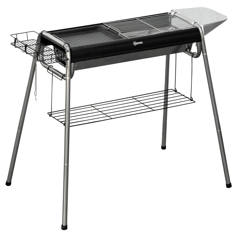 Outsunny Barbecue a Carbonella con Griglia e Piastra di Cottura, Cestino e Ripiani, 107x63x75cm, Nero