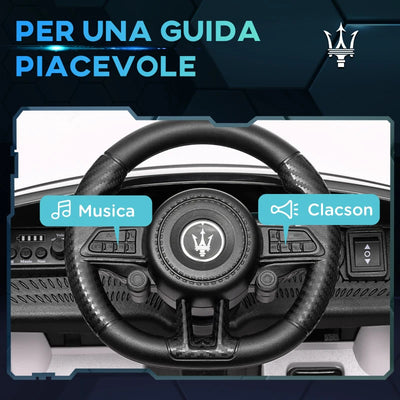 AIYAPLAY Macchina per Bambini 12V Maserati Gran Turismo Folgore con Telecomando, Età 3-5 Anni, Bianco