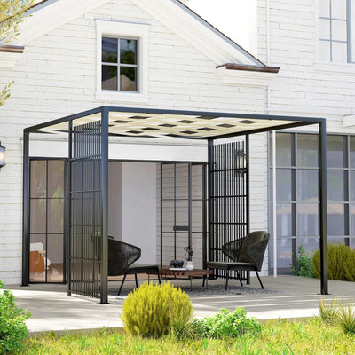 Outsunny Pergola per Esterno 3x3 m con Copertura Ondulata e Pannelli Laterali, in Metallo e Poliestere Nero