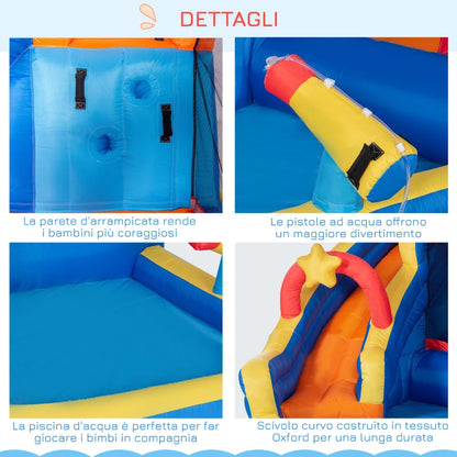 Outsunny Gioco Gonfiabile per Bambini 3-8 Anni a tema Spazio con Borsa, 11 Paletti e Toppe Inclusi, 340x270x227 cm
