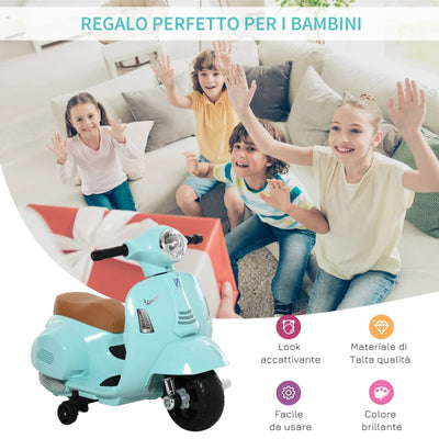 HOMCOM Moto Elettrica per Bambini Licenza Ufficiale Vespa Batteria 6V, Fari e Clacson, Età 18-36 mesi, Verde