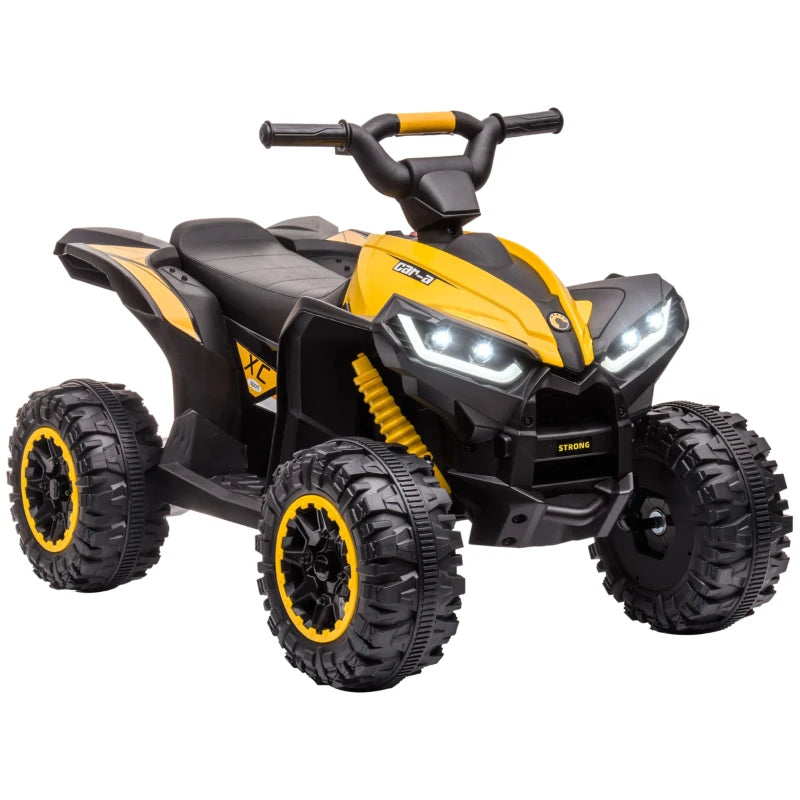 HOMCOM Quad Elettrico per Bambini 12V, 2 Velocità, Ruote Larghe con Clacson e Fari LED, Età 3-5 Anni, Giallo