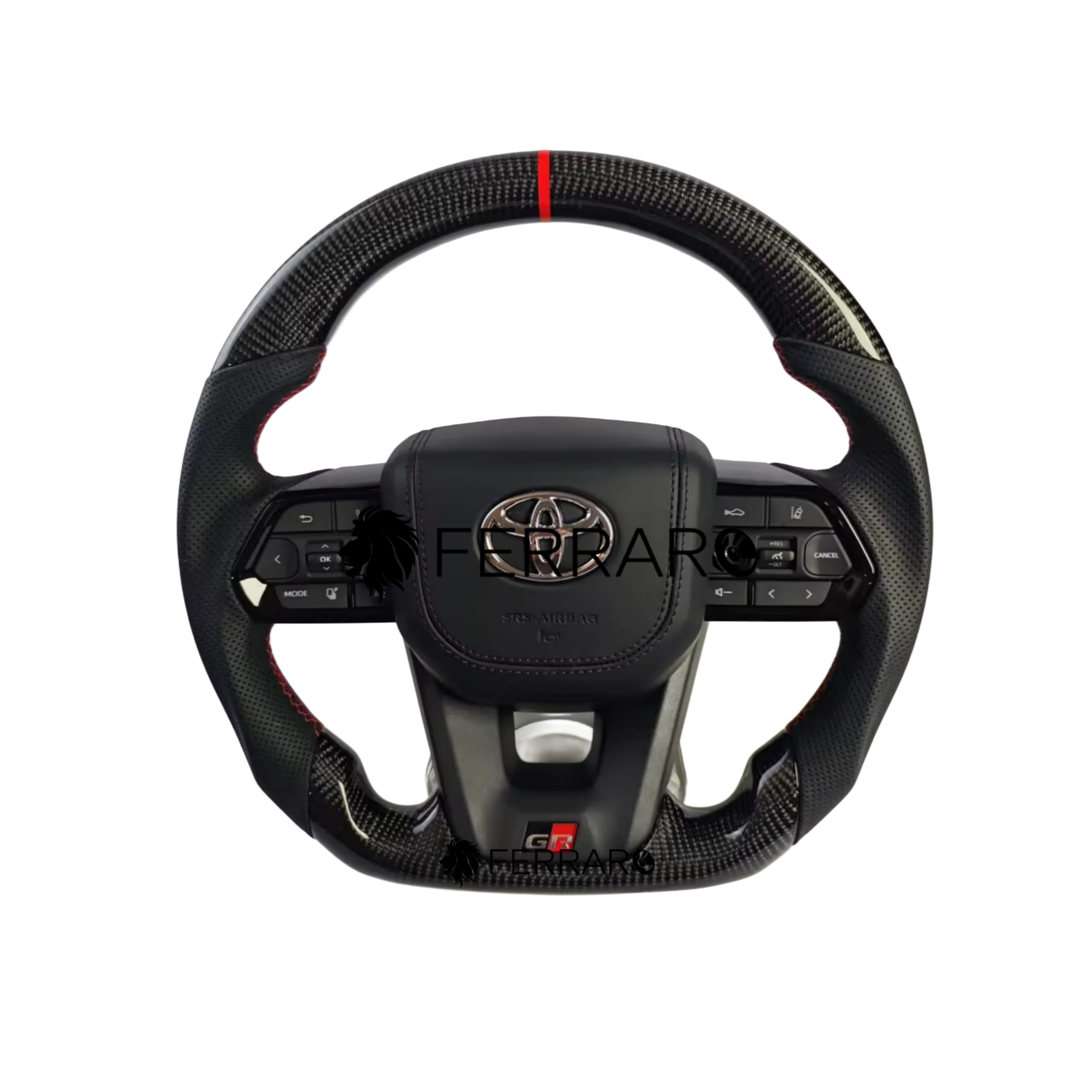 Volante per Toyota, Carbonio Diagonale, Taglio, Filo Nero, Foratura, Etichetta Rossa