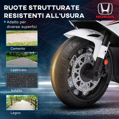 HOMCOM Moto Elettrica per Bambini con Licenza HONDA, Batteria 6V Ricaricabile, Velocità 3km/h, Bianco