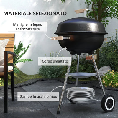 Outsunny Carrello per Barbecue con Piano in Acciaio e Ripiano Richiudibile, Ruote e Ganci, 91x58x76 cm, Nero (Copia)