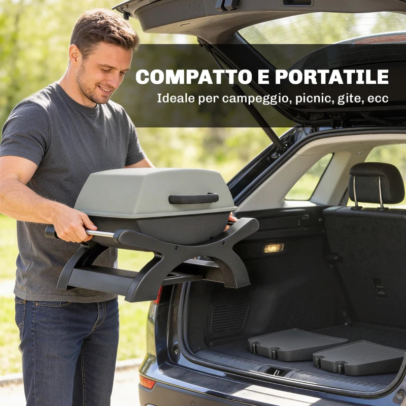 Outsunny barbecue elettrico 2300W, portatile da tavolo con ripiani laterali, colore nero.