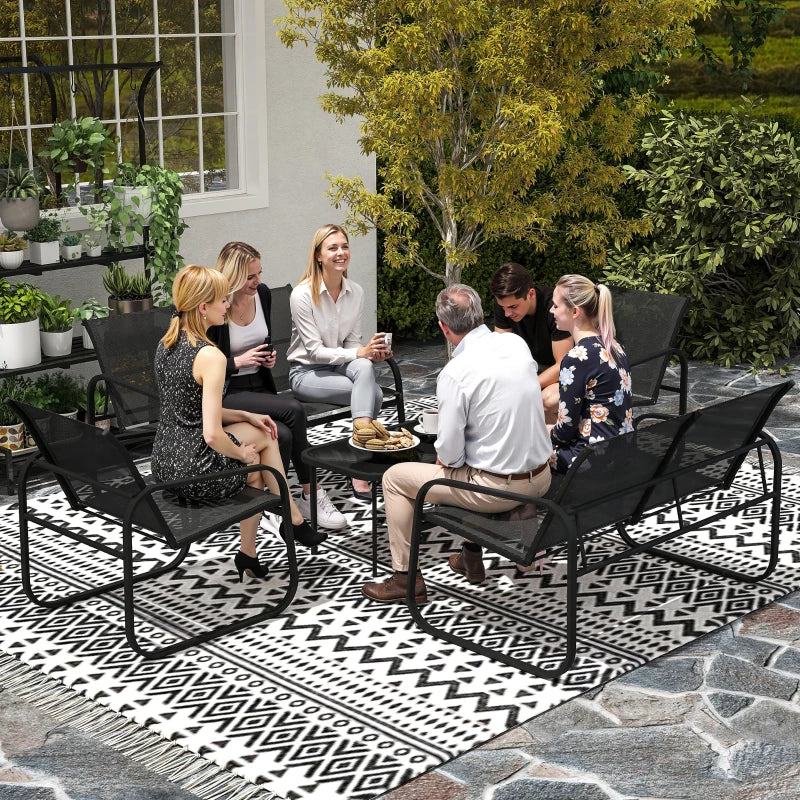 Outsunny Set da Giardino con 2 Divani 2 Posti, 2 Poltrone e un Tavolino da Caffè con Piano in Vetro, Nero