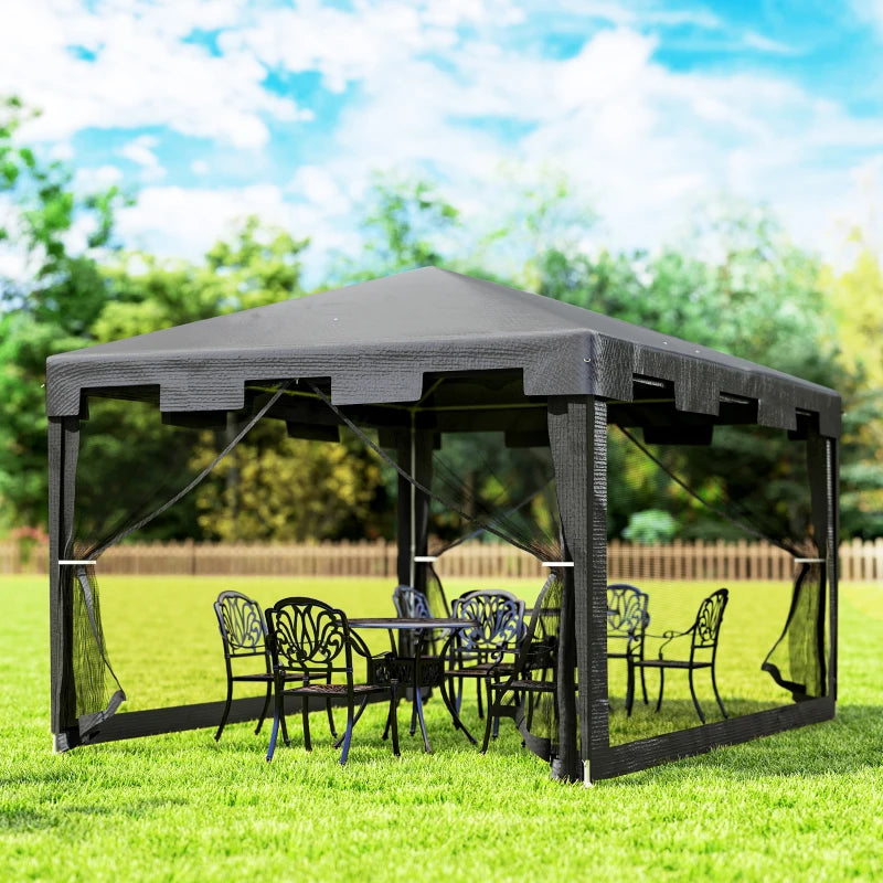 Outsunny Gazebo 4x3 m Pieghevole con Zanzariera e 2 Ingressi, in Metallo e PE, Grigio Scuro