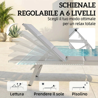 Outsunny Sdraio Imbottita, Schienale 6 Posizioni, Telaio Alluminio, Capacità 120 Kg, Grigio Chiaro