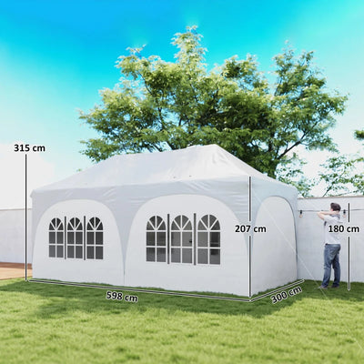 Outsunny Gazebo da Giardino Pieghevole 3x6 m con Pareti Rimovibili e Borsa di Trasporto, Bianco