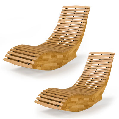 Outsunny Set di 2 Sedia Dondolo Esterno, Sdraio Pieghevole Ergonomica Legno Acacia, Naturale.
