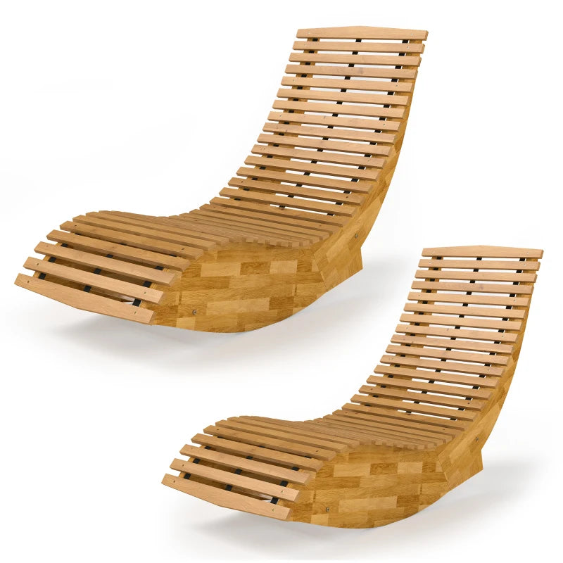 Outsunny Set di 2 Sedia Dondolo Esterno, Sdraio Pieghevole Ergonomica Legno Acacia, Naturale.