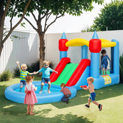 AIYAPLAY Castello Gonfiabile Trampolino 4 in 1, Scivolo, 415x205x190cm, Multicolore