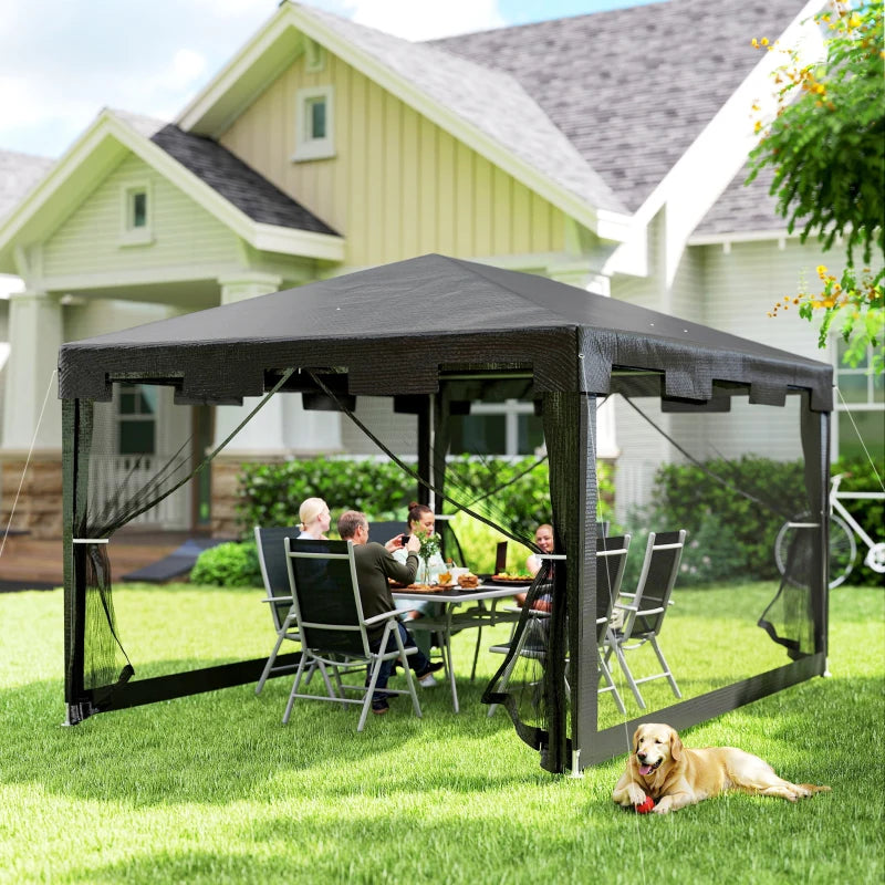 Outsunny Gazebo 4x3 m Pieghevole con Zanzariera e 2 Ingressi, in Metallo e PE, Grigio Scuro
