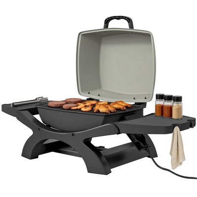 Outsunny barbecue elettrico 2300W, portatile da tavolo con ripiani laterali, colore nero.