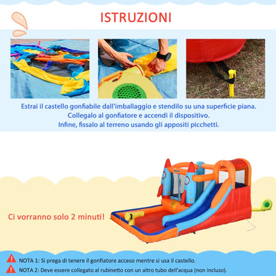 Outsunny Castello Gonfiabile per Bambini Piscina con Scivolo e Trampolino, Pompa Elettrica, 350x250x185cm, Multicolore