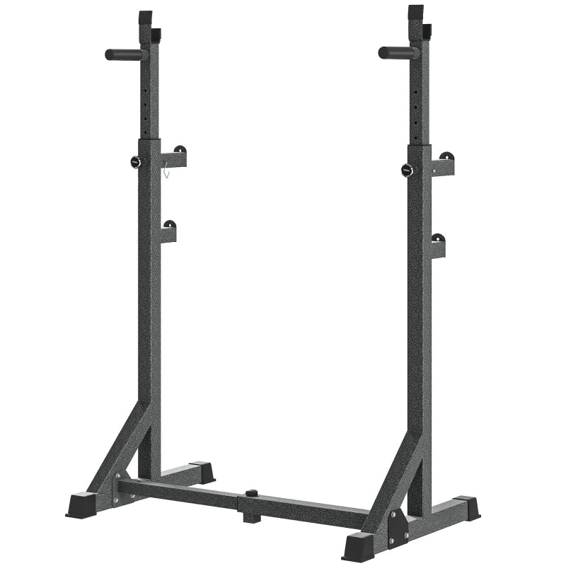 SPORTNOW Supporto per Bilanciere con Altezza e Larghezza Regolabili in Acciaio ed EVA, 60-87x65x121-158cm, Nero