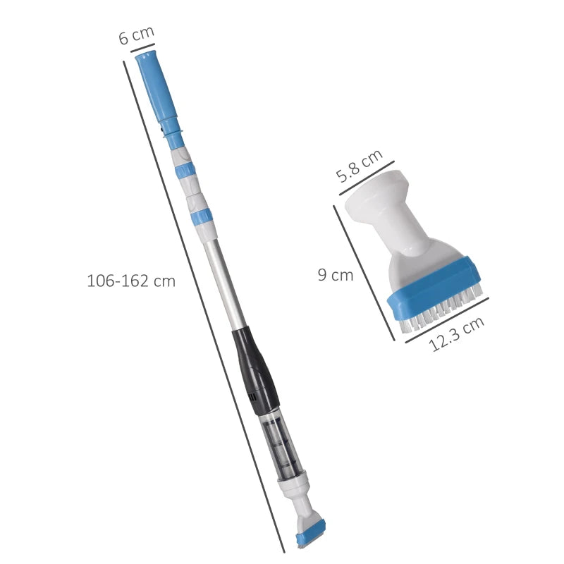 Outsunny Aspirapolvere per Piscina Portatile e Cordless con Asta a 3 Livelli, Ø6x106-162 cm, Blu e Bianco