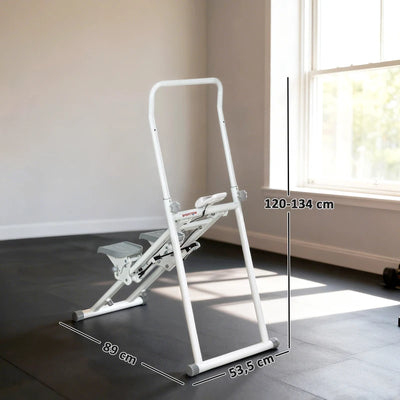 SPORTNOW Stepper Vertical Climber Pieghevole con Impugnatura Regolabile, Pedali Antiscivolo e Monitor LCD, Bianco