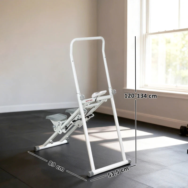 SPORTNOW Stepper Vertical Climber Pieghevole con Impugnatura Regolabile, Pedali Antiscivolo e Monitor LCD, Bianco