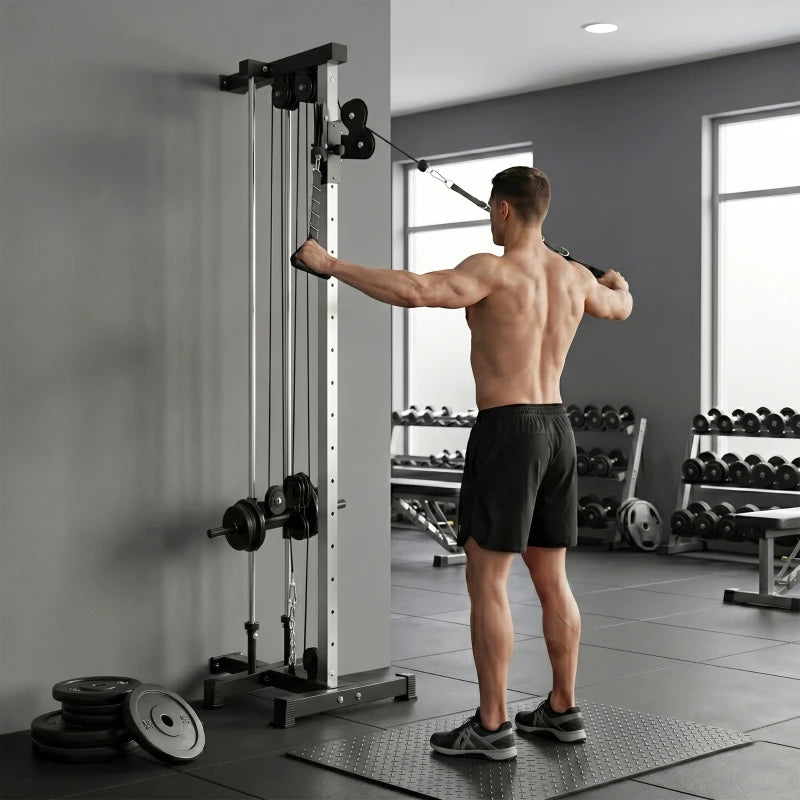 SPORTNOW Lat Machine da Parete con Pulegge Regolabili, Stazione a Cavi con Pulldown e Carico Pesi Regolabile, per Casa Palestra Multifunzione, Nero