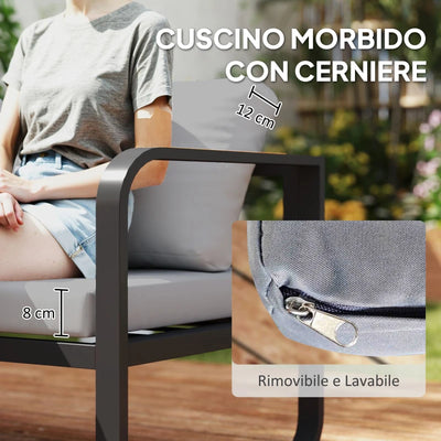 Outsunny Set da Esterno 3 Pezzi con Divano 3 Posti Convertibile, Divano 2 Posti e Tavolino da Esterno, Grigio e Nero