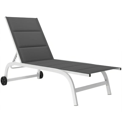 Outsunny Lettino Prendisole da Giardino con Ruote, in Texteline con Telaio in Alluminio, Grigio Scuro e Bianco