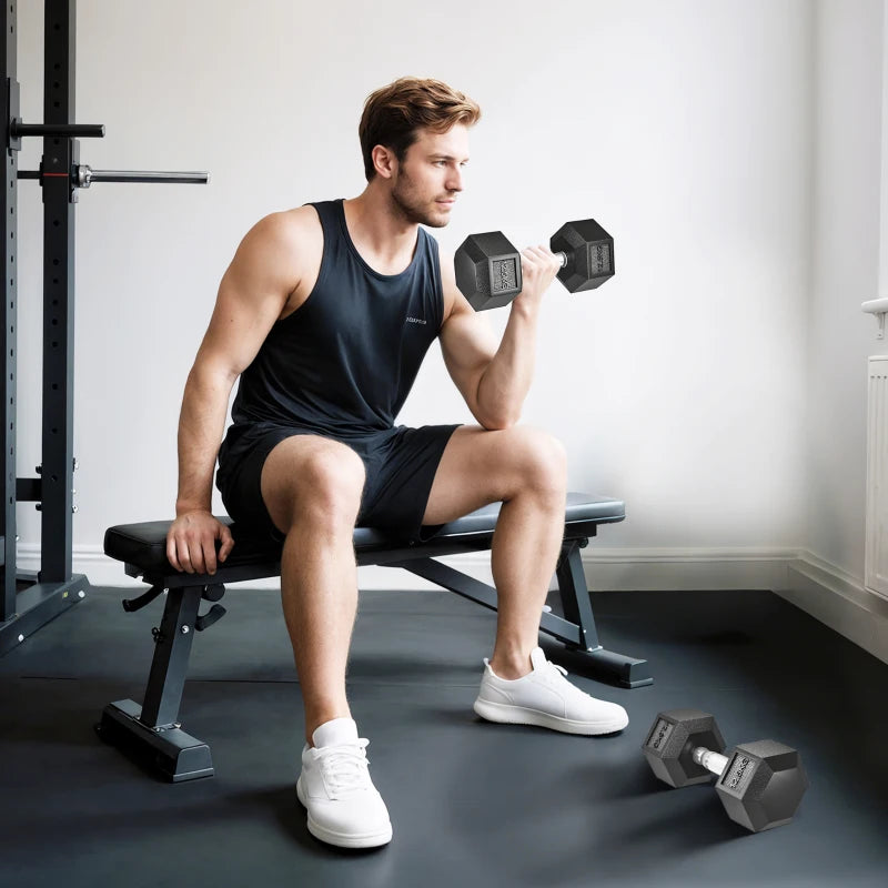 HOMCOM Set di Manubri Palestra da 2x12.5 kg Esagonale, Pesi per Palestra con Impugnatura Zigrinata Antiscivolo, Nero