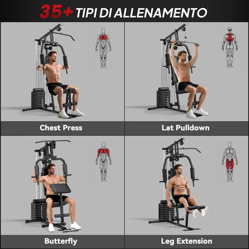 HOMCOM Stazione Fitness con Pesi da 45kg per Allenamento a Casa, 135x103x210cm, Nero
