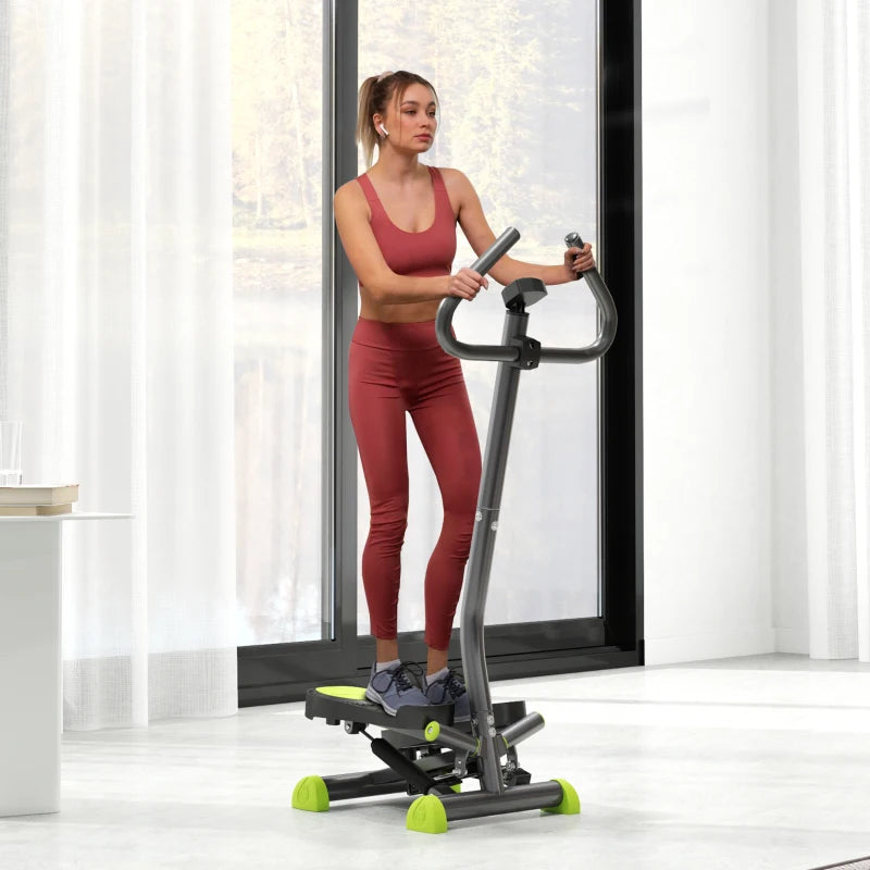HOMCOM Stepper con Manubrio, Pedali Antiscivolo e Monitor LCD, in Acciaio e ABS, 55x44x108 cm, Nero Grigio e Verde