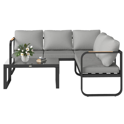 Outsunny Set da Esterno 3 Pezzi con Divano 3 Posti Convertibile, Divano 2 Posti e Tavolino da Esterno, Grigio e Nero