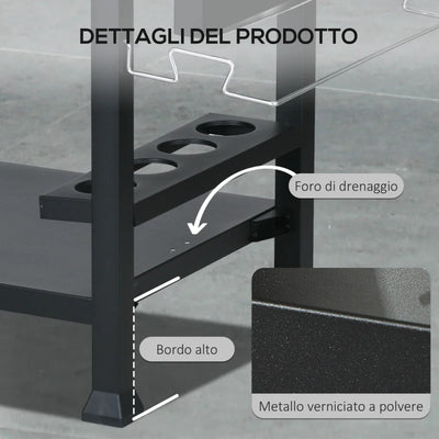 Outsunny Carrello Barbecue con Tavolino Pieghevole in Acciaio Inox, 2 Ruote e Accessori, 125x65x84 cm, Nero