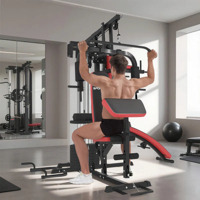 SPORTNOW Stazione Fitness Multifunzione per Allenamento del Corpo, in Acciaio e PU, 225x175x200 cm, Nero