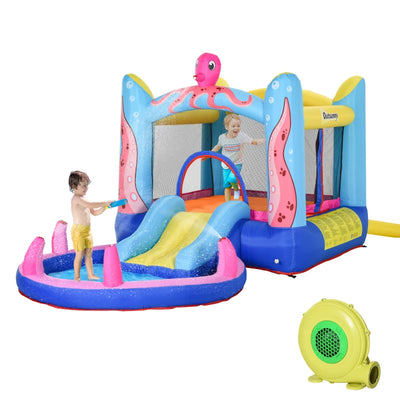 Outsunny Castello Gonfiabile Gigante e Rimbalzante per Bambini 3-8 Anni con Scivolo, Piscina e Gonfiatore 3.6x1.75x1.8m