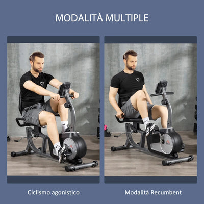 HOMCOM Cyclette Orizzontale Recumbent con 8 Livelli di Resistenza, Schermo LCD e Seduta Regolabile, 122-137x62x103 cm