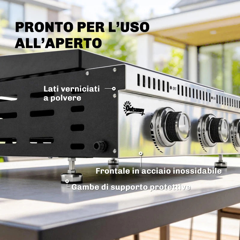 Griglia a Gas Outsunny, portatile da tavolo con vaschetta raccogligrasso, colore nero.