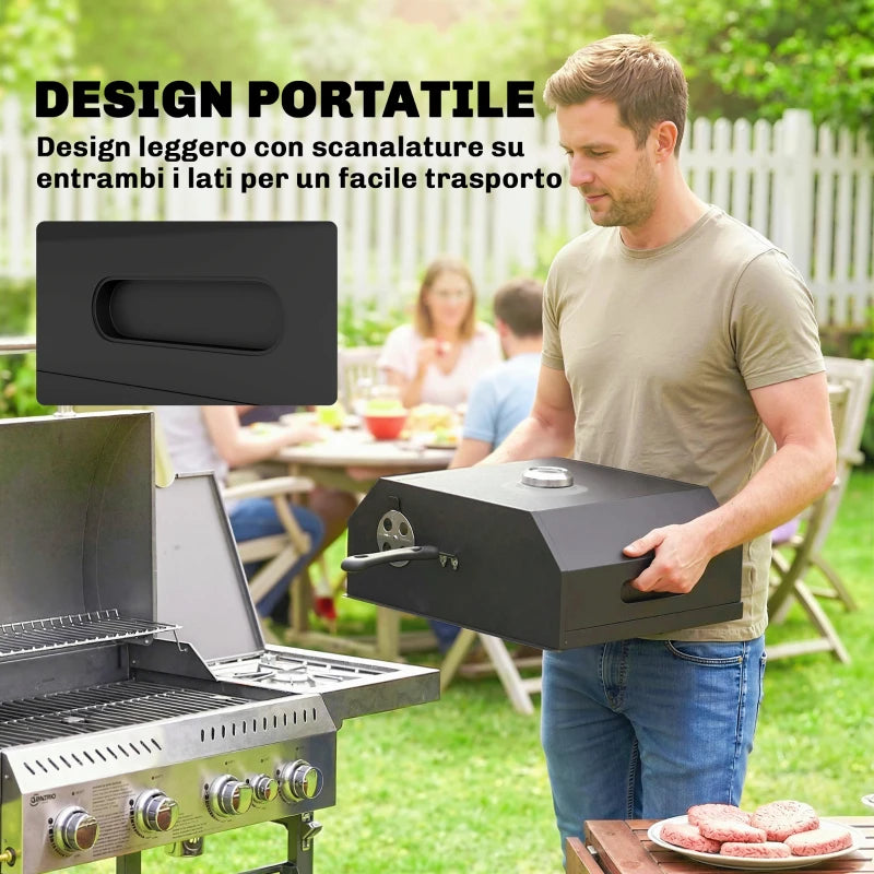 Outsunny Forno per Pizza a Legna Portatile con Pietra in Cordierite e Termometro, in Metallo, 53x40x18.5 cm, Nero
