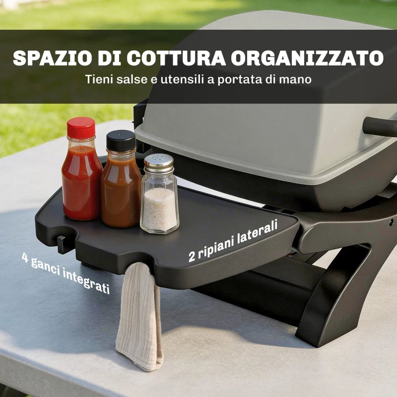 Outsunny barbecue elettrico 2300W, portatile da tavolo con ripiani laterali, colore nero.