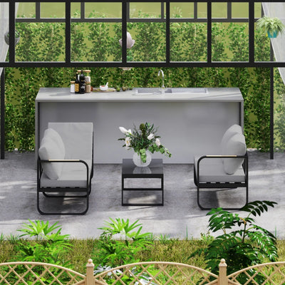 Outsunny Set da Esterno 3 Pezzi con Divano 3 Posti Convertibile, Divano 2 Posti e Tavolino da Esterno, Grigio e Nero