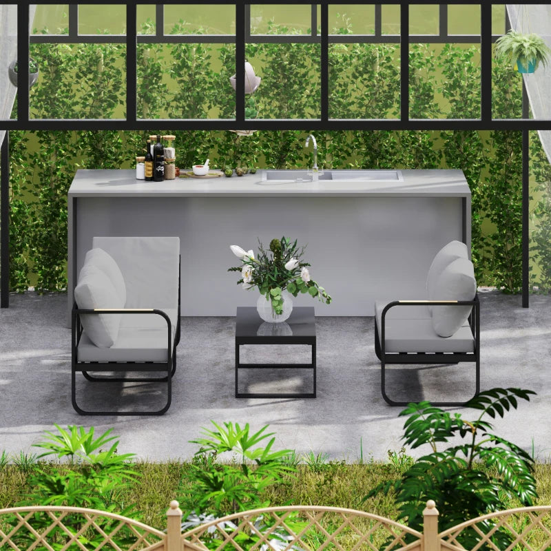 Outsunny Set da Esterno 3 Pezzi con Divano 3 Posti Convertibile, Divano 2 Posti e Tavolino da Esterno, Grigio e Nero
