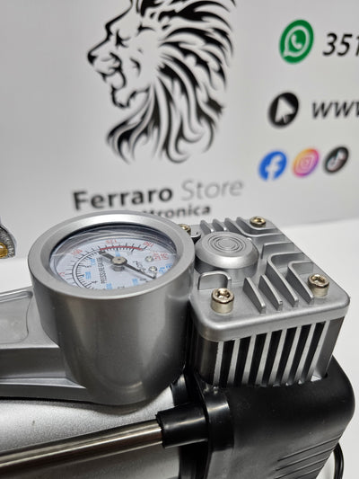 Compressore ad Aria Portatile, Auto, Bici, Moto, Manometro, Doppio Pistone con Manometro, 85L/min, Borsa