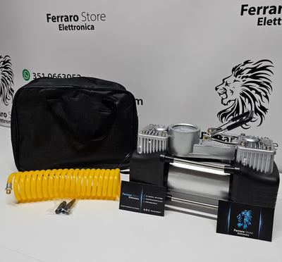 Compressore ad Aria Portatile, Auto, Bici, Moto, Manometro, Doppio Pistone con Manometro, 85L/min, Borsa