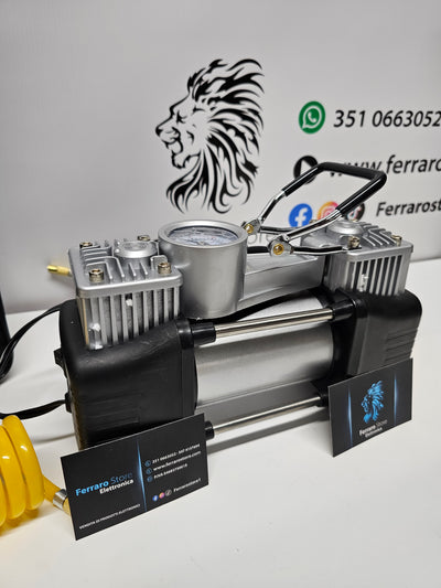 Compressore ad Aria Portatile, Auto, Bici, Moto, Manometro, Doppio Pistone con Manometro, 85L/min, Borsa
