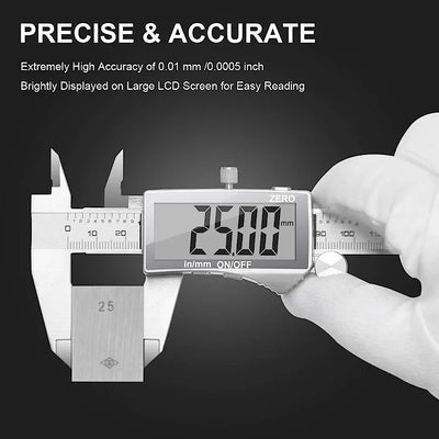 Digital Metric Caliper - 150 mm/6" inch Digital Metric Gauge, Stainless Steel, Spill Resistant, with LCD Screen, Accurate and Spare Battery