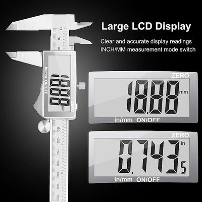Digital Metric Caliper - 150 mm/6" inch Digital Metric Gauge, Stainless Steel, Spill Resistant, with LCD Screen, Accurate and Spare Battery