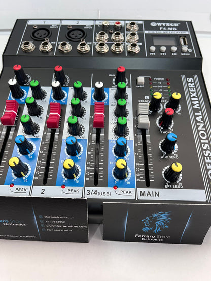 4 Channel Audio Mixer - Professional, USB, Echo-delay DJ, Karaoke, Bluetooth, Live