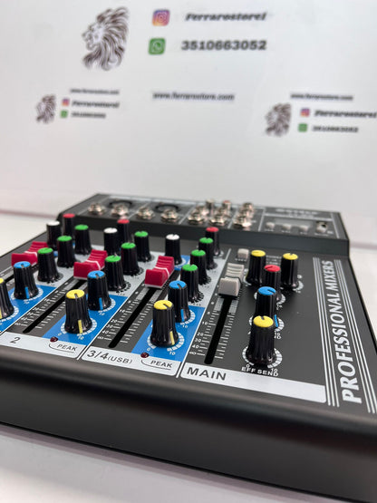 4 Channel Audio Mixer - Professional, USB, Echo-delay DJ, Karaoke, Bluetooth, Live